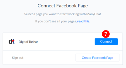 connect Facebook page with ManyChat